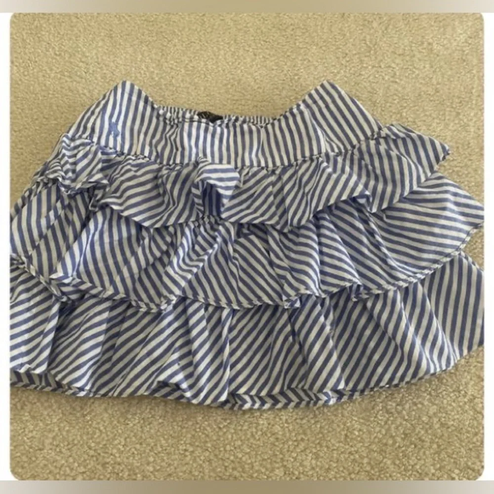 EUC. Girls M (8-10) Polo Ralph Lauren Pale Blue White Stripe Tiered Ruffle Skirt - Picture 8 of 9